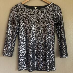 J. Crew Sequin Dark Gray Top Blouse XXS Oversized Preppy Glam Cocktail NYE Party